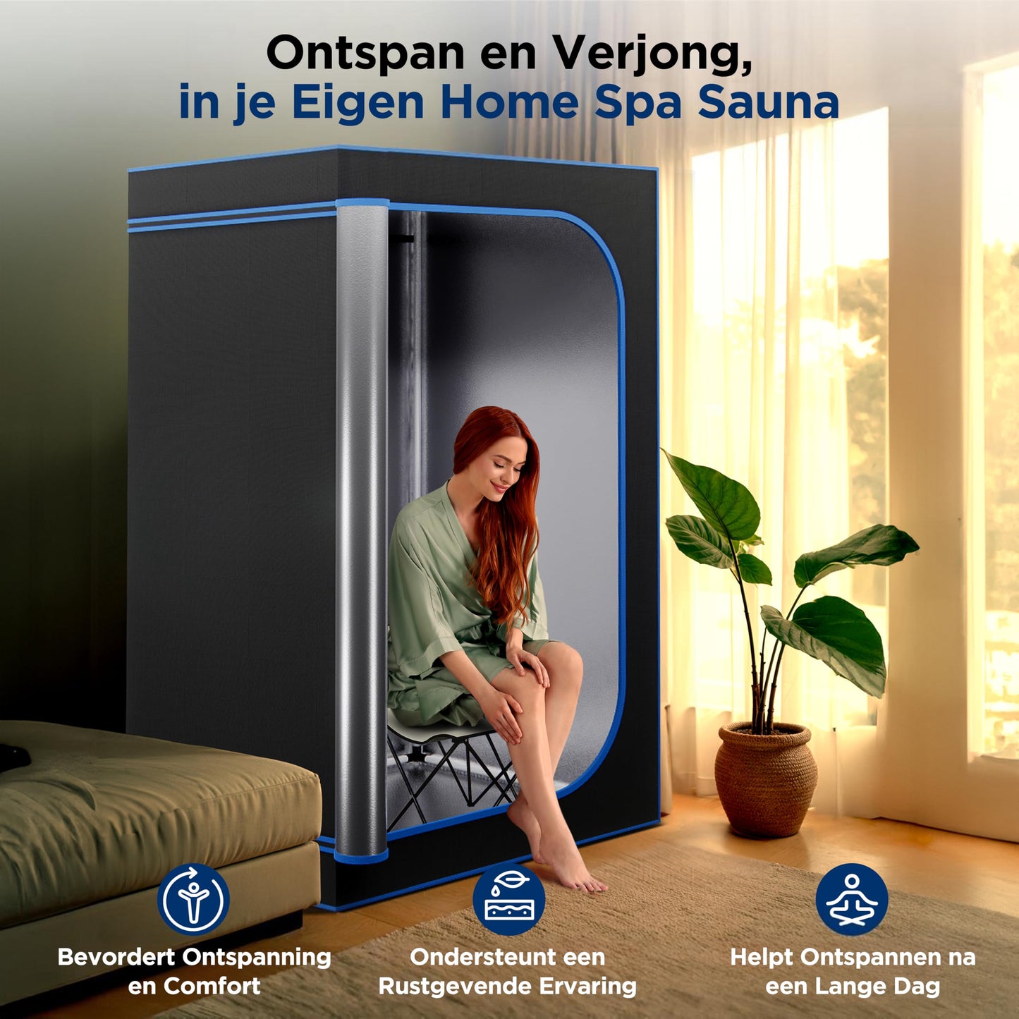 SereneLife Portable Sauna Box for Home, Infrared Sauna Tent with Heated Foot Pad and Folding Chair, Remote Control In-Home Spa, 35" x 71" - inch (Black)