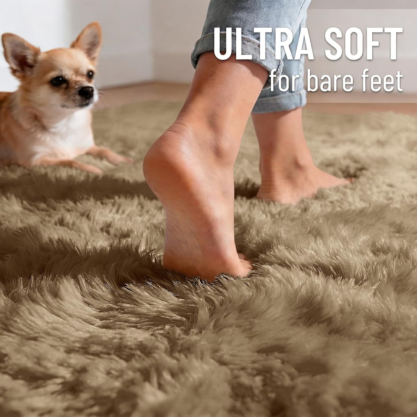 OLANLY 3x5 Soft Fluffy Shaggy Rug - Machine Washable Indoor Carpet for Living Room & Bedroom | Taupe