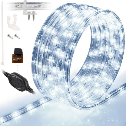 WYZworks 25ft LED Outside Rope Lights, 288 LEDs, Waterproof, Connectable, Cool White Christmas Landscape