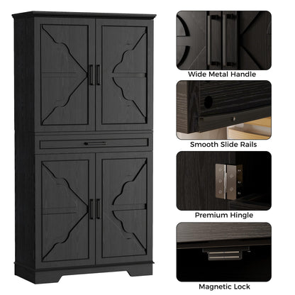 IRONCK Farmhouse Pantry Cabinet, 72" Tall Kitchen Storage Cabinet, Freestanding Cupboard with Sliding Rack & 6 Hanging Shelves,Kitchen Pantry Furniture for Dining Room, Easy Assembly, White