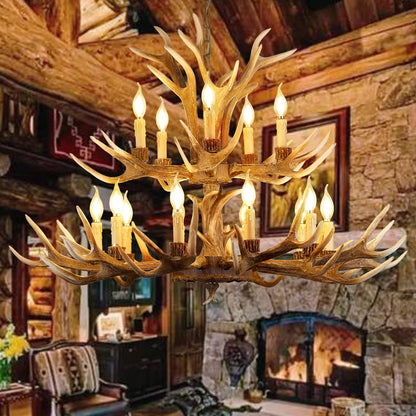 Fayelight Antler Chandelier Lighting,Large 2-Tier Deer Rustic Farmhouse Chandelier Light Fixtures for Dining Room Living Room Kitchen Island Bedroom Entryway Foyer (10+5 Lamp Arms + 3 Arms)