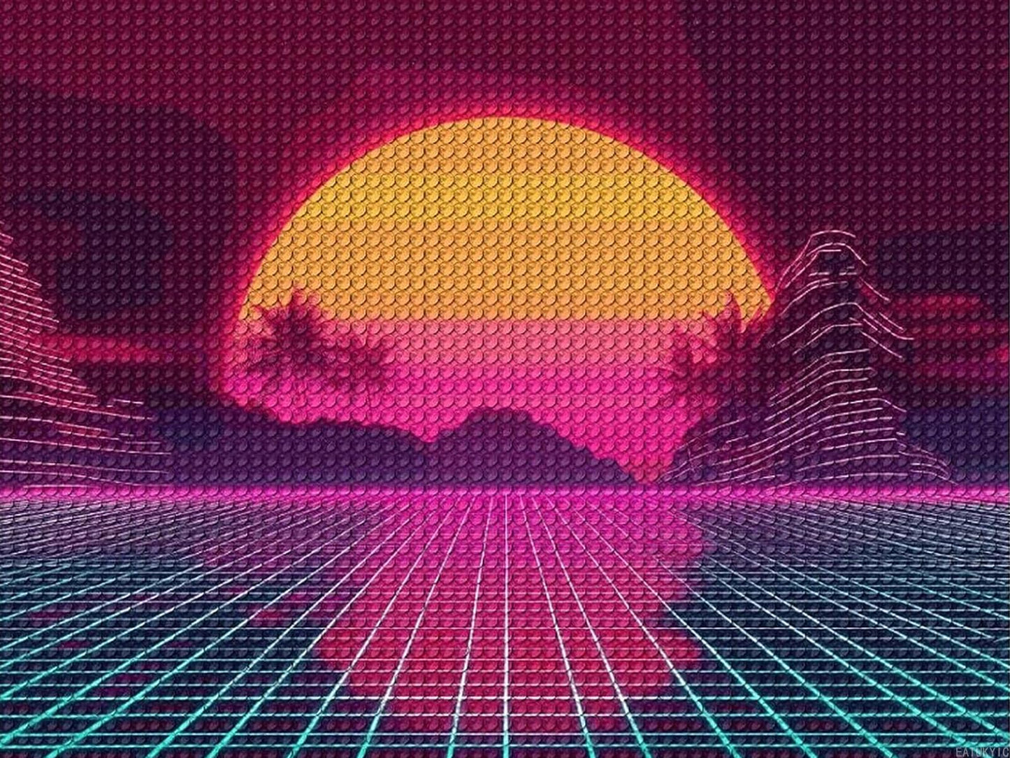 EATUKYIC Neon Vaporwave Mountain Sun Diamond Art Painting Art Kits for Adults Diamond Art Painting Diamond Art Kits 5D Diamond Painting Art Kits for Home Wall Decor 12x16inch