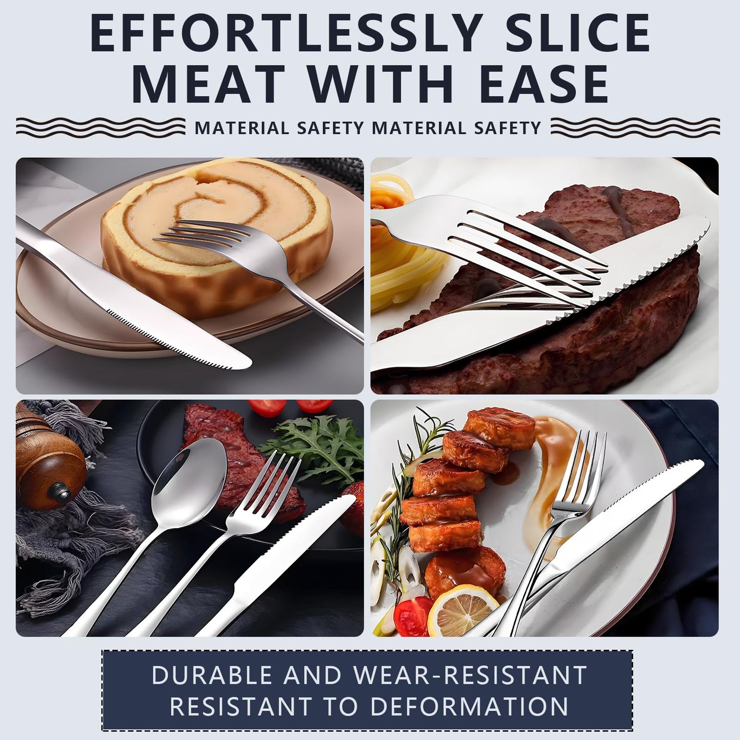 eieioo Silverware Set, Stainless Steel Cutlery Set for 2, Flatware Set Service 10 Pcs, Cutlery Utensil Sets with Knives, Spoons and Forks Sets, Mirror Polished, Dishwasher Safe (Set of 2)