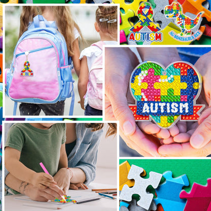 Landical 20 Pcs Autism Awareness Diamond Painting Keychain Autism Puzzle Diamond Art Keychain Kits DIY Keychain Aba Therapist Appreciation Gifts Keyring for Autism Gift Special Education Teacher Gift
