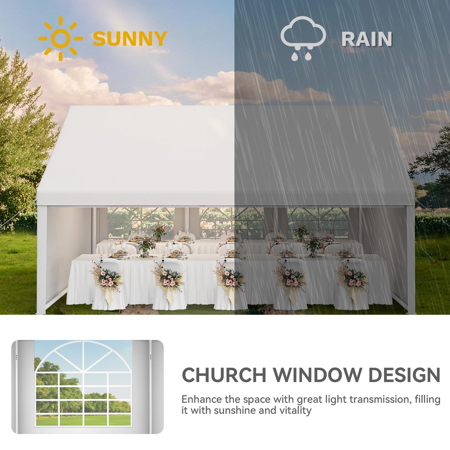 YITAHOME 20x20 ft Party Tent Heavy Duty Wedding Event Shelters Outdoor Upgraded Galvanized Canopy with Large White Roof, Removable PVC Sidewalls & 2 Storage Bags