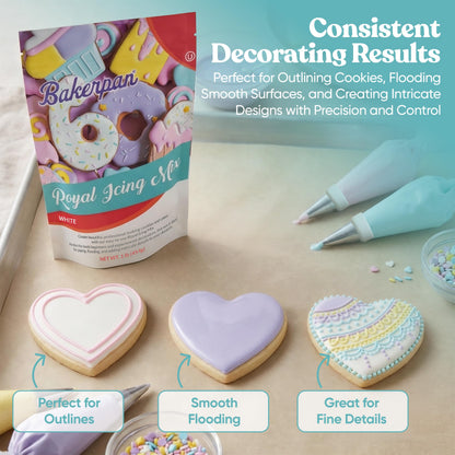 Bakerpan White Royal Icing Mix for Decorating Cookies and Cakes - Cookie Icing Mix - 16 Ounces (1 lb) | Made in USA