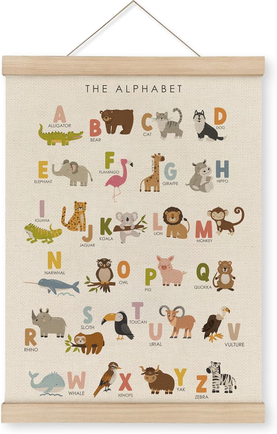 12x16 Inch MAQIKA ABC Alphabet Nursery Poster Framed with Wood Hanger,Alphabet Banner, Alphabet Poster for Toddlers