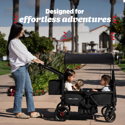Radio Flyer Voya 2.0 4-Seat Stroller Wagon, for Kids 6+ Months, Lightweight, Compact, Foldable, UV Canopy, Included Storage, Never Fall Pull Handle, Seats Convert to Flatbed, Stroller Wagon for Kids