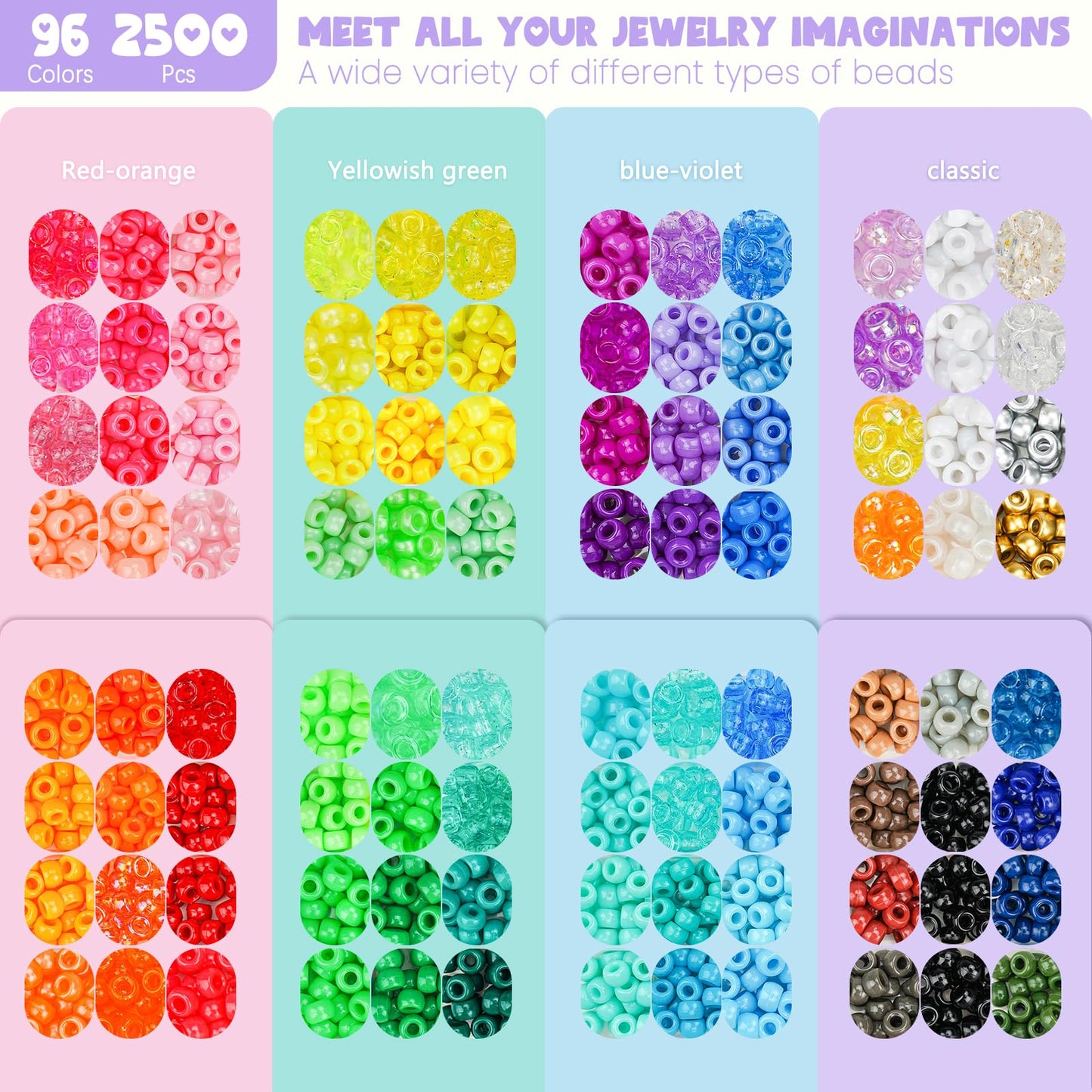 Gionlion 96 Colors 3550 Pcs Pony Beads Bracelet Making Kit, 5 Boxes Friendship Bracelet Kit with Letter Beads 6x9mm Rainbow Bead for Bracelets Jewelry Keychain Making Kit, Mothers Day Gifts Gifts