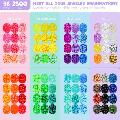Gionlion 96 Colors 3550 Pcs Pony Beads Bracelet Making Kit, 5 Boxes Friendship Bracelet Kit with Letter Beads 6x9mm Rainbow Bead for Bracelets Jewelry Keychain Making Kit, Mothers Day Gifts Gifts