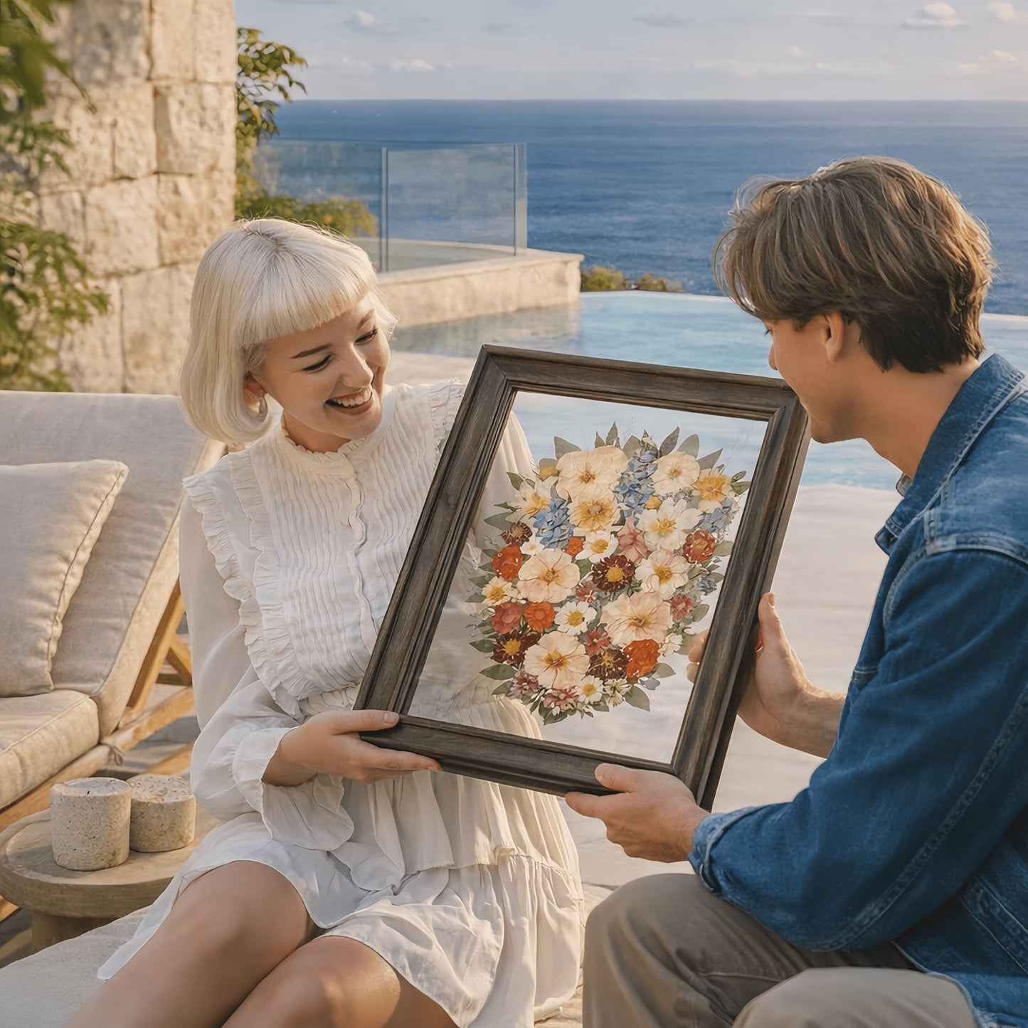 Volakk Large Floating Frame16x20 Walnut Wood Pressed Flower Frame Double Glass Floating Picture Frames for Pressed Flowers Wall Art Dried Flowers Frame