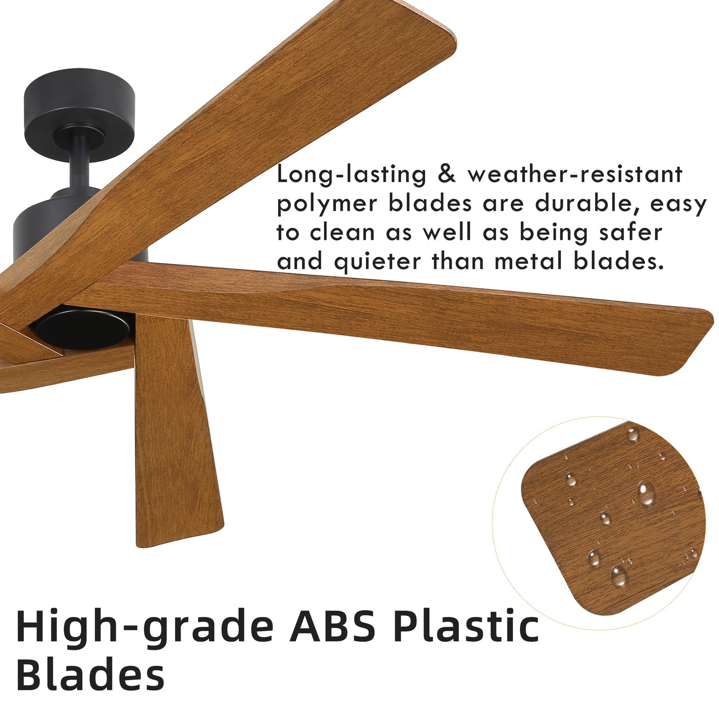 WINGBO 64" ABS DC Ceiling Fan No Light, 5 Blade ABS Plastic Ceiling Fan with Remote, 6-Speed Reversible DC Motor, Ceiling Fans without Light for Kitchen Bedroom Living Room, Matte Black and Walnut