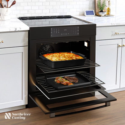 Northriver Casting 2-In-1 Pre Seasoned Cast Iron Dutch Oven With Skillet Lid,Casserole Dish,Rectangular Baking Pan,Griddle Pot Set, 6QT, 9"x13"