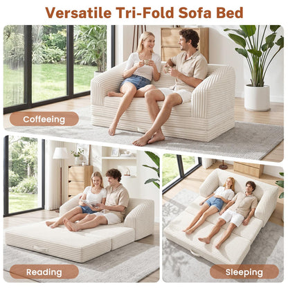 Convertible Boneless Loveseat Sleeper Sofa Bed, Folding Oversized Bean Bag Couch, Comfy Sofa Chairs for Adults with Filling, 54'' Futon Couch Bed, Beige