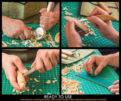 BeaverCraft Wood Spoon Carving Tools Kit S17 with Wood Carving Hook Knife & Sloyd, Chip Whittling Knives for Spoon Carvers - Whittling Tools Set with Knife Leather Strop Polishing Compound, Tool Case