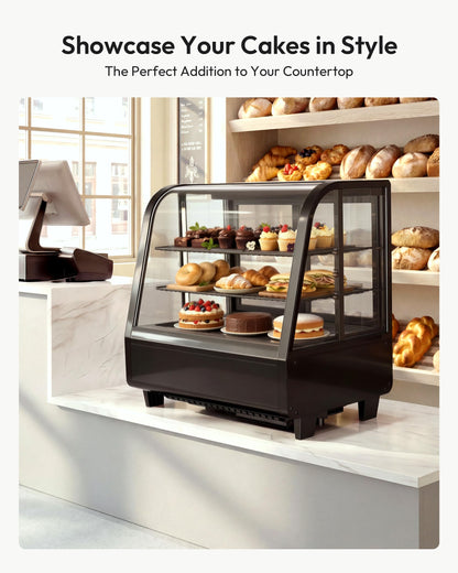 ICEVIVAL Certified Commercial Refrigerator, 3.6 Cu.Ft Countertop Refrigerator Refrigerated Display Case with Curved Glass & Auto Defrost, Freestanding Bakery Display Case for Cafe & Restaurant