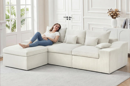 HABUTWAY 104" L Shaped Cloud Sectional Couch, Boneless Modular Sectional Sofa with Deep Seat, Corduroy Couches for Living Room, Modular Couch, No Assembly Required (Beige)