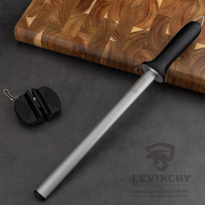LEVINCHY Diamond Knife Sharpening Steel - 12 inch Professional Diamond Coated Honing Steel, Premium Knife Sharpener Rod for All Knives, Lightweight & Durable