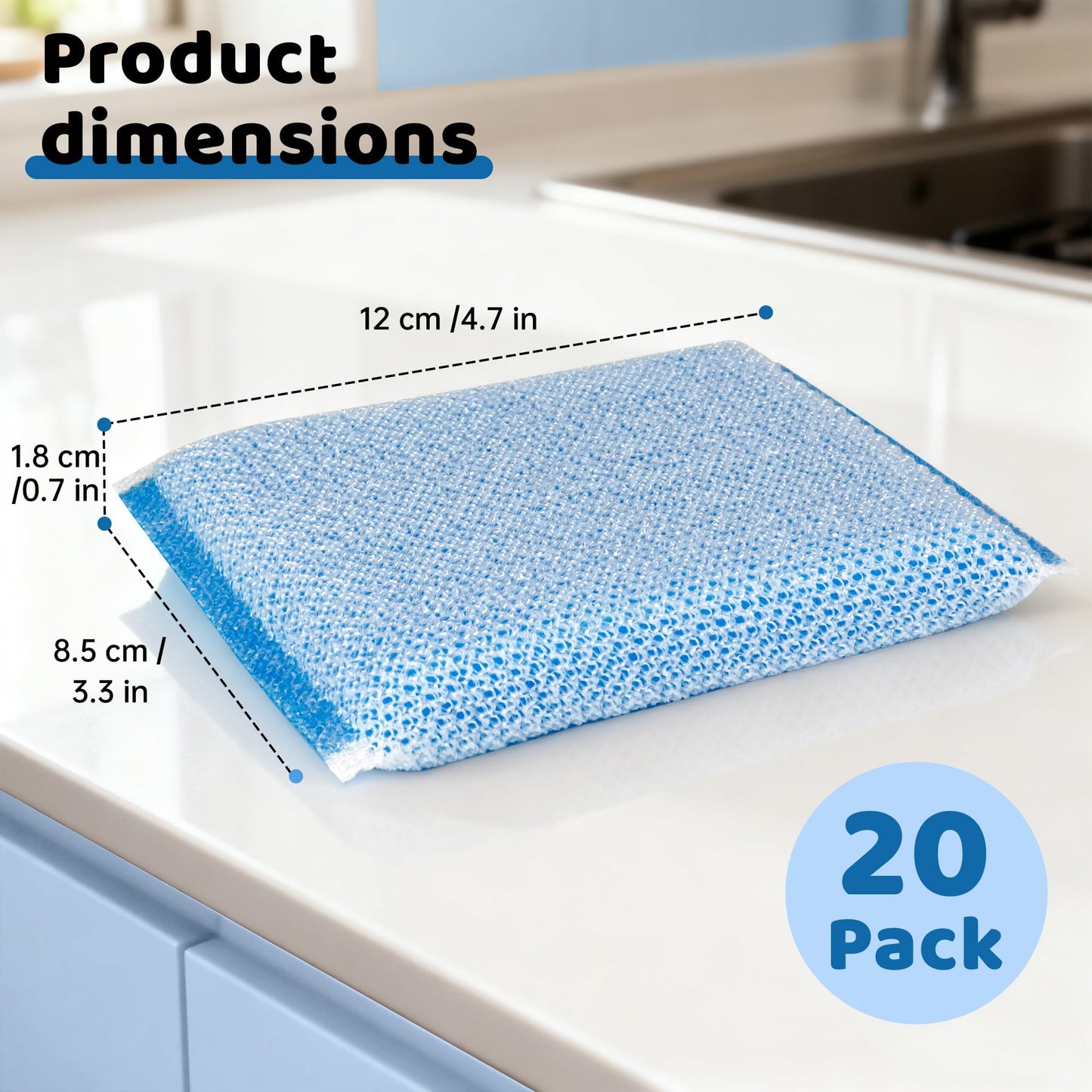 20 Pack All-Purpose Kitchen Sponges, Non Scratch, for Washing and Cleaning Dishes, Non-Stick Cookware, Premium Scrubbers, Ideal for Kitchen, Bathroom