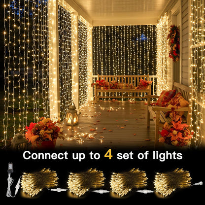 Suddus Curtain Lights - 300 LED Warm White String Lights for Bedroom | 9.8x9.8ft Backdrop Decor