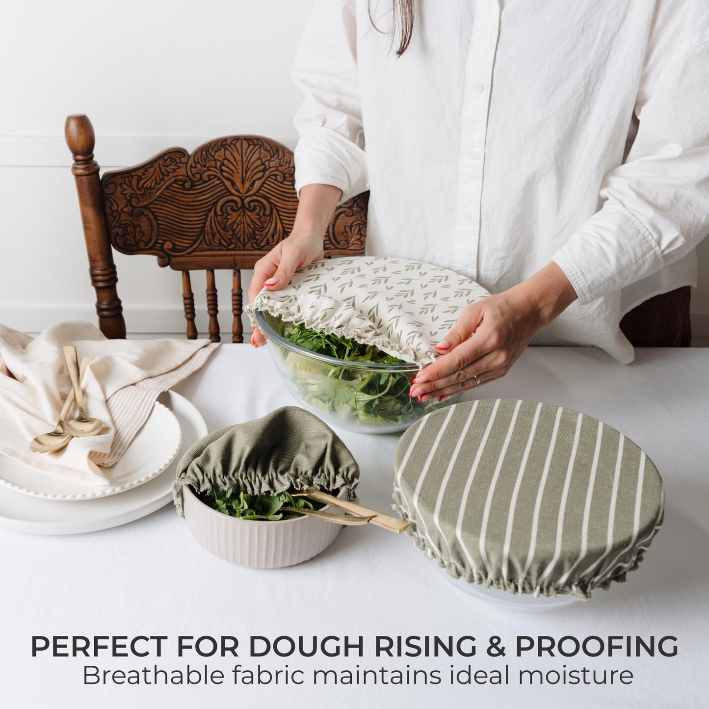 Beautiful Linen Cotton Blend Bowl Covers for Bread Proofing - Reusable Set of 3 in Varying Sizes Easily Fit Your Bowls 7" to 13" - Durable Fabric Covers, Ideal Sourdough Bread Baking Accessories