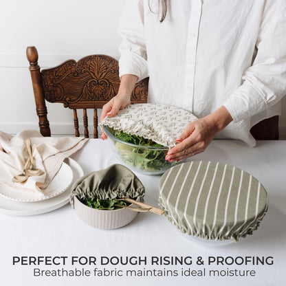 Beautiful Linen Cotton Blend Bowl Covers for Bread Proofing - Reusable Set of 3 in Varying Sizes Easily Fit Your Bowls 7" to 13" - Durable Fabric Covers, Ideal Sourdough Bread Baking Accessories