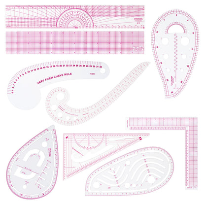CINDALOG Clear Metric Sewing Ruler Set French Curve Pattern Ruler Kit for Beginners Tailors Designers Dress Makers Ruler Precision Quilting and DIY Supplies Perfect for Drawing, Craft, Sewing (9)