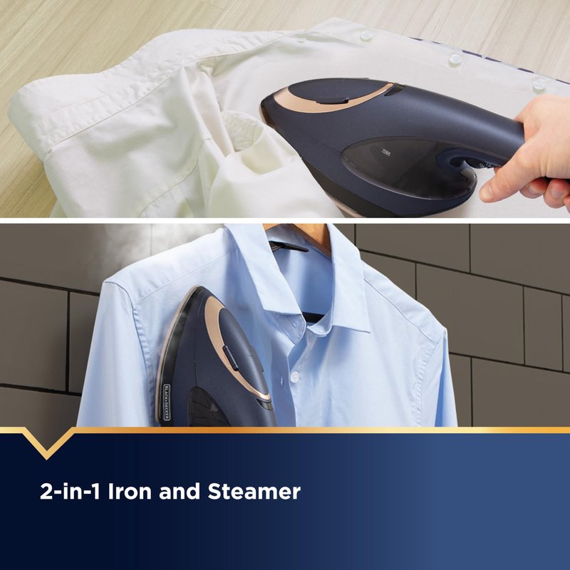 BLACK+DECKER Press & Steam 2-in-1 Iron and Steamer, 180% More Steam & One Temperature Technology, Ceramic Soleplate, Safe on All Fabric Types