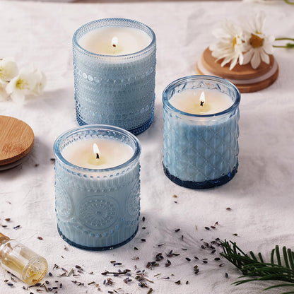 DARJEN 12 Pack Blue Candle Jars for Making Candles- 3 Styles Glass Candle Making Jars Bulk with Bamboo Lids and Labels, Candle Making Supplies Candle Vessels for DIY Gifts