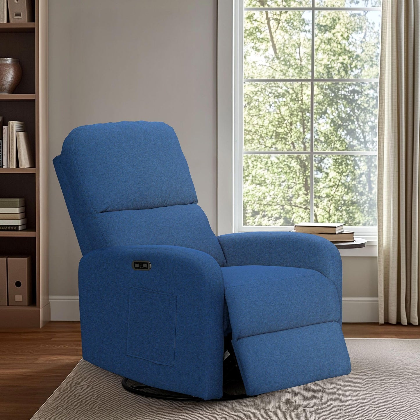 Ink+Ivy Recliner & Rocking Chair: Glider Recliner Nursery Chair for Living Room & Bedroom, Swivel Rocker Recliner with Side Pockets, Comfy Chair for Small Spaces, Blue