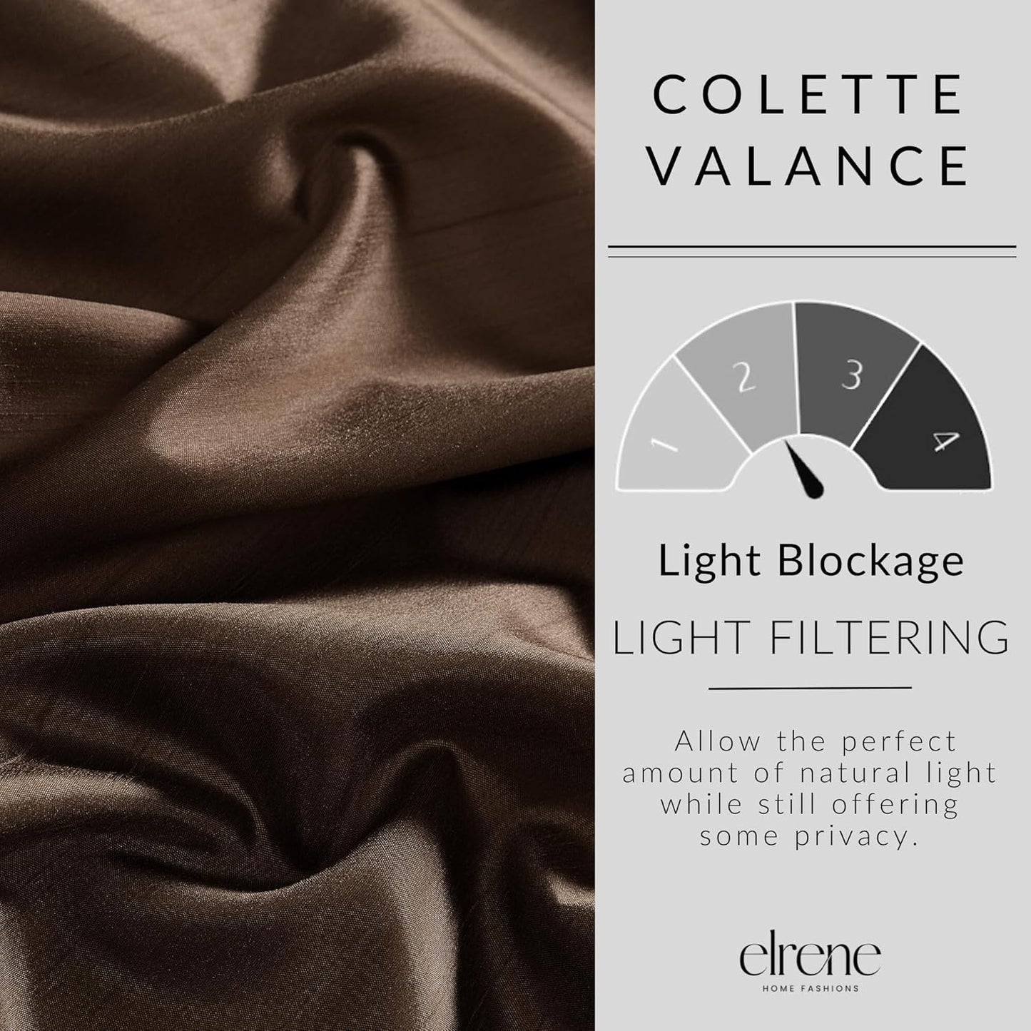 Elrene Home Fashions Colette Faux-Silk Scalloped Window Valance, Chocolate, 50 in x 21 in (Scalloped Valance)