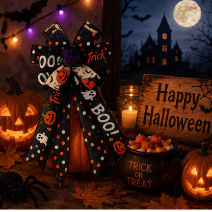 Halloween Wired Edge Ribbon, Ghost Pumpkin Boo Cat Ribbon for Wreath Making, Black Orange White Craft Ribbon for Bows, DIY Decorations & Gift Wrapping, 3Rolls, 2.5 Inch x 15 Yards