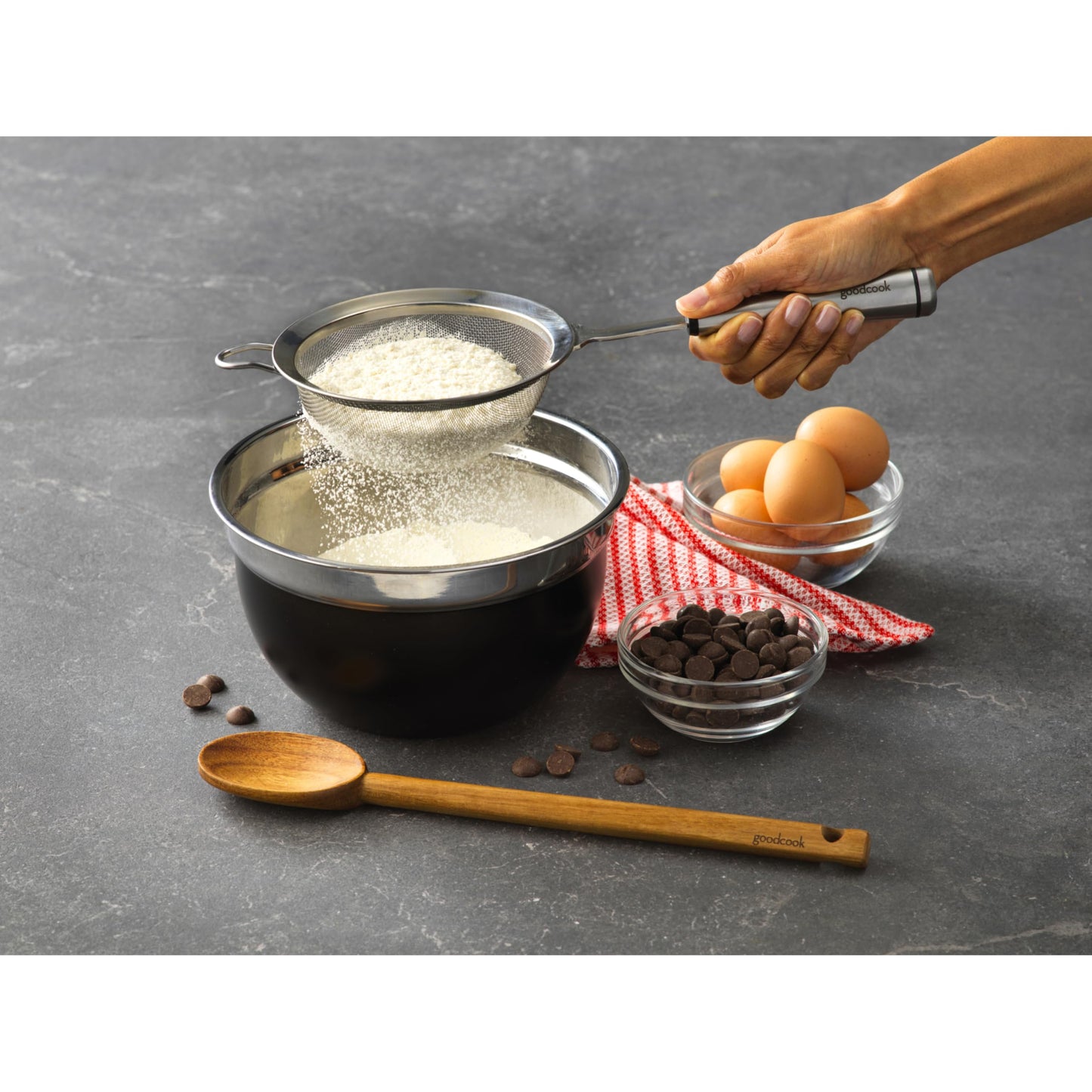 GoodCook Gourmet 6-inch Hand Strainer, Stainless Steel Diamond Shaped Ergonomic Handle with Hang Loop