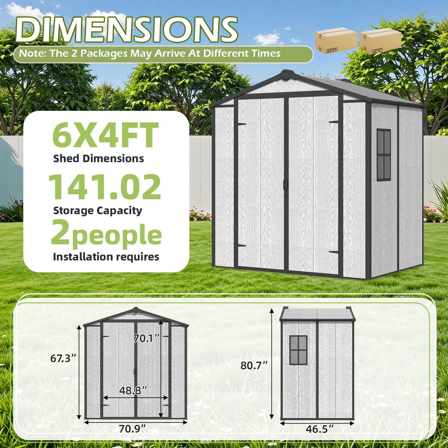 DNYKER 6x4 FT Resin Outdoor Storage Shed, All-Weather Plastic Garden Shed with Floor, Lockable Doors & Windows, Plastic Tool Shed for Poolside, Backyard, Patio
