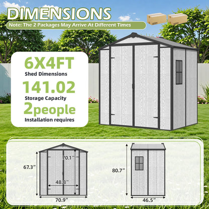 DNYKER 6x4 FT Resin Outdoor Storage Shed, All-Weather Plastic Garden Shed with Floor, Lockable Doors & Windows, Plastic Tool Shed for Poolside, Backyard, Patio