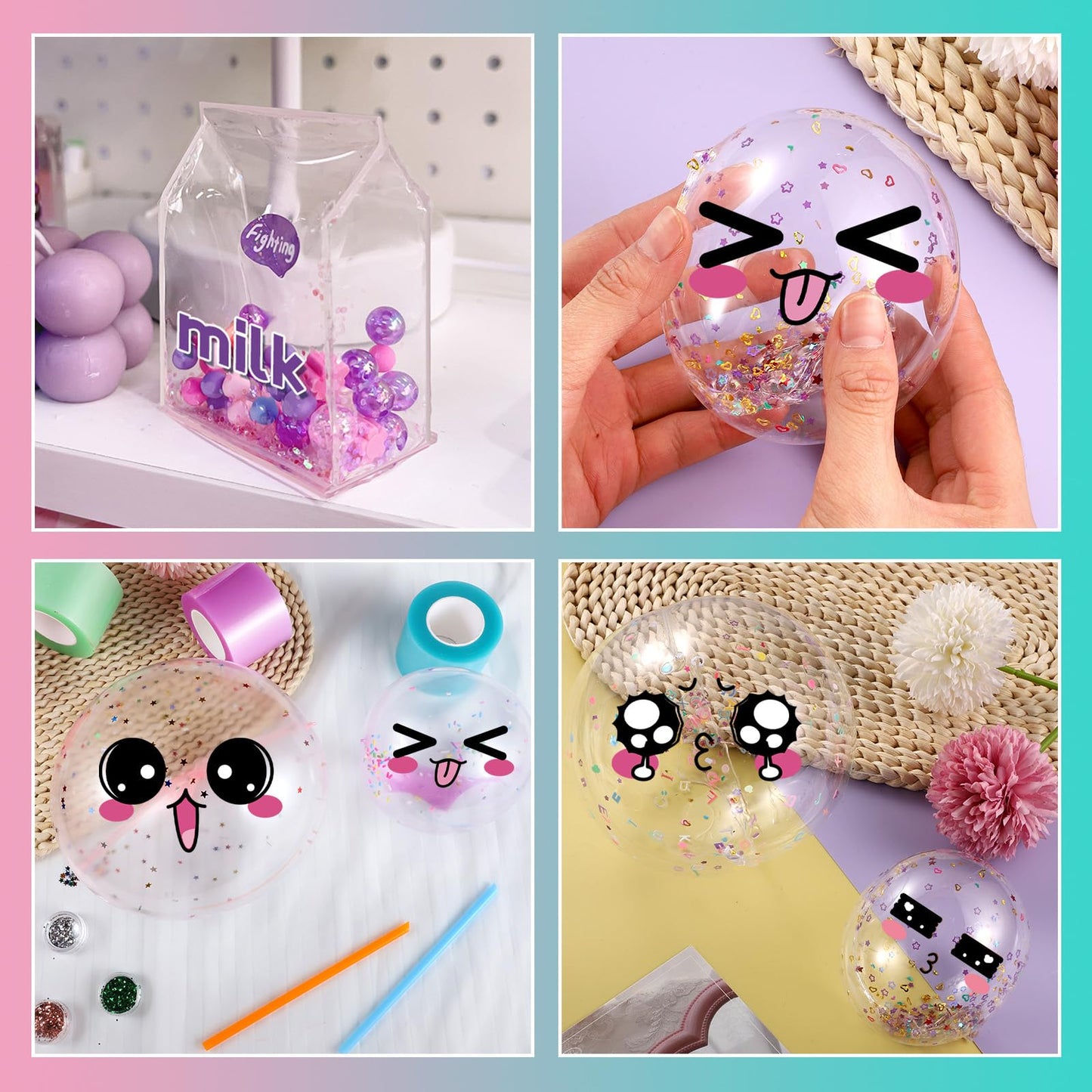 Needbrock 5 Pcs Nano Tape Bubble Kit,1m/3.28 ft Each Roll Nano Tape Bubbles Double Sided Tapes with Luxe Glitter, Clay, Beads, Cute Stickes Suitable for Over 3 Years Old