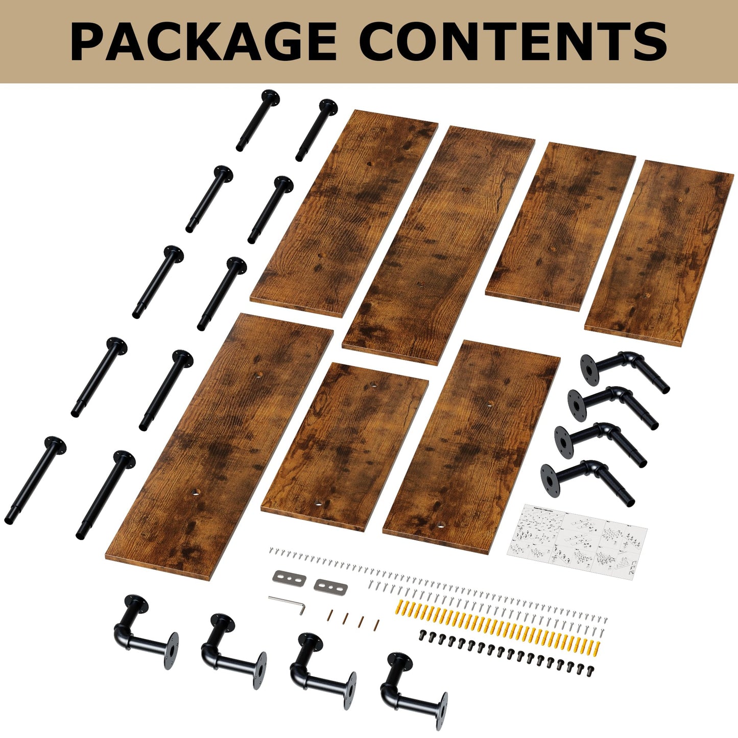 70" Industrial Pipe Shelving - 5 tier Rustic Solid Wood and Heavy Duty Metal Pipe Shelves for Wall,Kitchen Shelves Wall Mounted,Floating Bookshelf,Wall Shelves for Bathroom,Living Room,Coffee Bar
