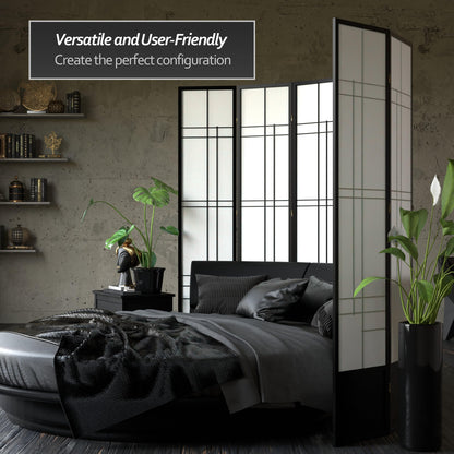 Red Lantern 7 ft. Tall Eudes Shoji Screen - Black - 5 Panels