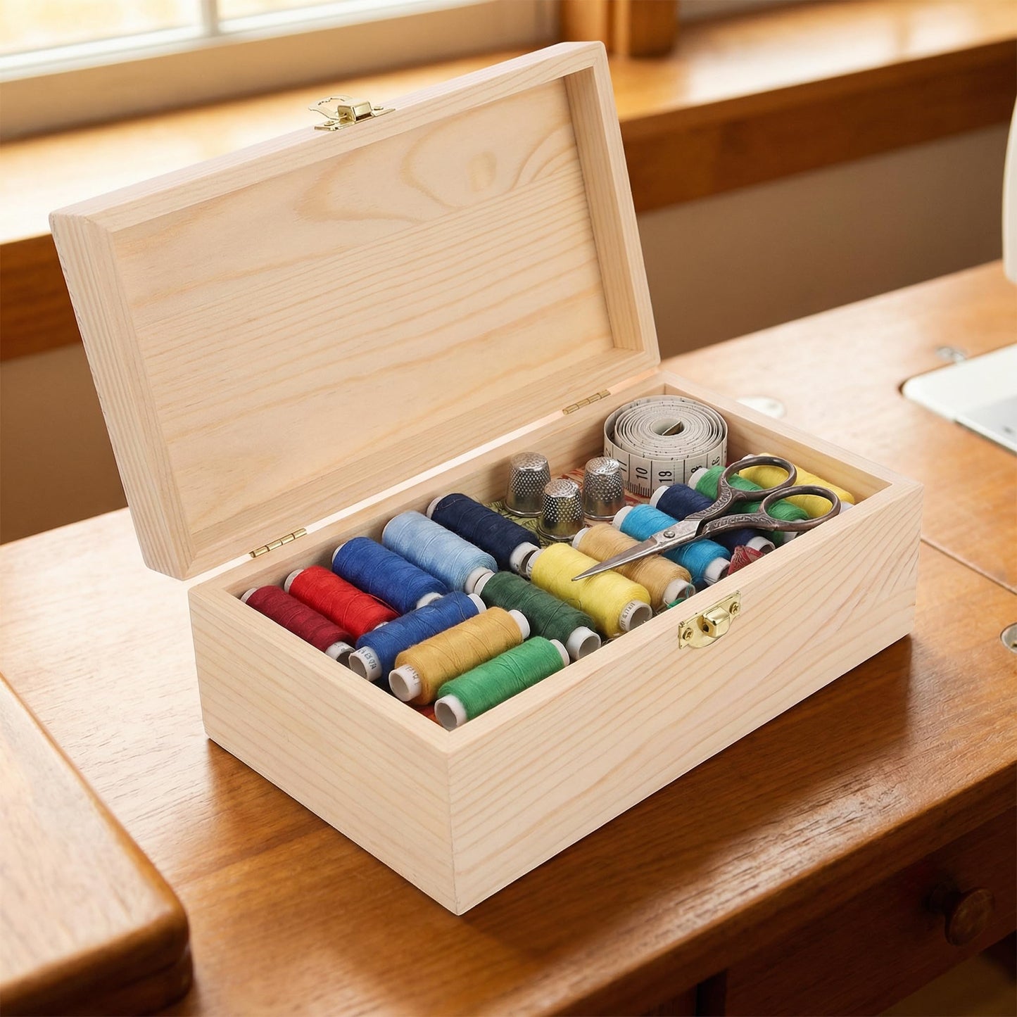 VOSAREA Unfinished Wood Box with Hinged Lid – 9.8" Large Wooden Storage Box with Locking Clasp for DIY Crafts, Jewelry Organizer, Keepsake Memory Case & Home Decor Projects (Natural Pine)