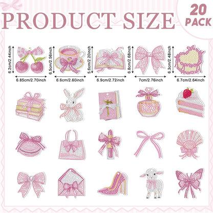Aurelema 20 Pieces Pink Bow Diamond Painting Keychains Coquette Party Diamond Art Keychain 5d DIY Painting Art Kits for Women Crafts Party Decor