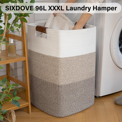 SIXDOVE Laundry Hamper 96L Extra Large Laundry Basket, Woven Blanket Basket, Cotton Woven Storage Hamper with Handles for Living Room, Large Baskets for Pillows, Blankets, Clothes-Gradient Yellow