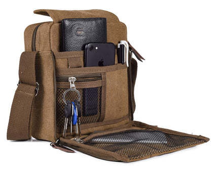 dealcase Canvas Small Messenger Bag for Men Women, Casual Shoulder Bag Chest Bag Travel Carry Bag Multi-pocket Purse
