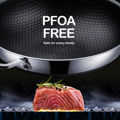DOTCLAD Wok pan,Hybrid 12 inch Wok with Lid, PFOA Free Cookware,non stick Stainless Steel Woks & Stir-fry pans Nonstick, Dishwasher and Oven Safe, Works on Induction