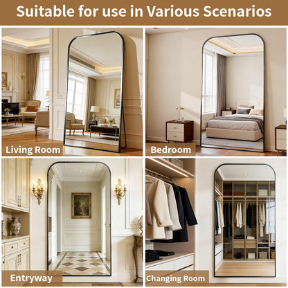 Riskioir Full Length Mirror 81"x41" Arched Floor Standing Large Mirrors Full Body Mirror with Stand - with Aluminum Frame for Bedroom Living Room, Black