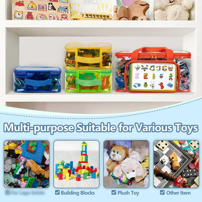 Rexmica 4 Packs Toy Storage Bag for Building Bricks, Waterproof Clear Toy Organizer Case for Magnetic Tiles, Board Games, Puzzles, Building Blocks Travel Carrying Bag