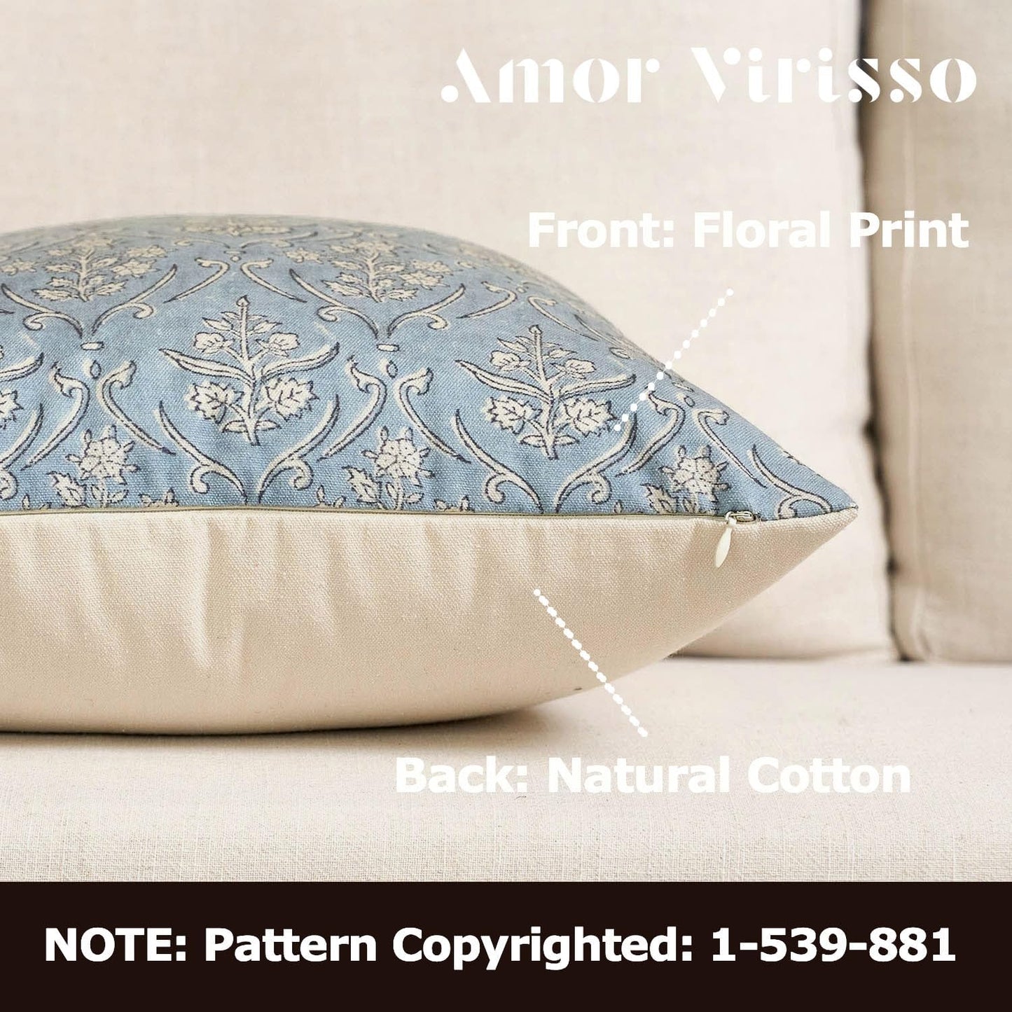 20x20 Inch Amor Virisso Floral Pillow Covers Farmhouse Block Print Pillow Cover Accent Square Neutral Modern Decorative
