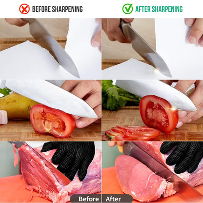 Complete Knife Sharpening Stone Kit - Goodjob Premium Whetstone Knife Sharpener Stone - Dual Grit 400/1000 3000/8000 Wet Stone Sharpening Kit with Cut Resistant Gloves, Honing Guide, Bamboo Base