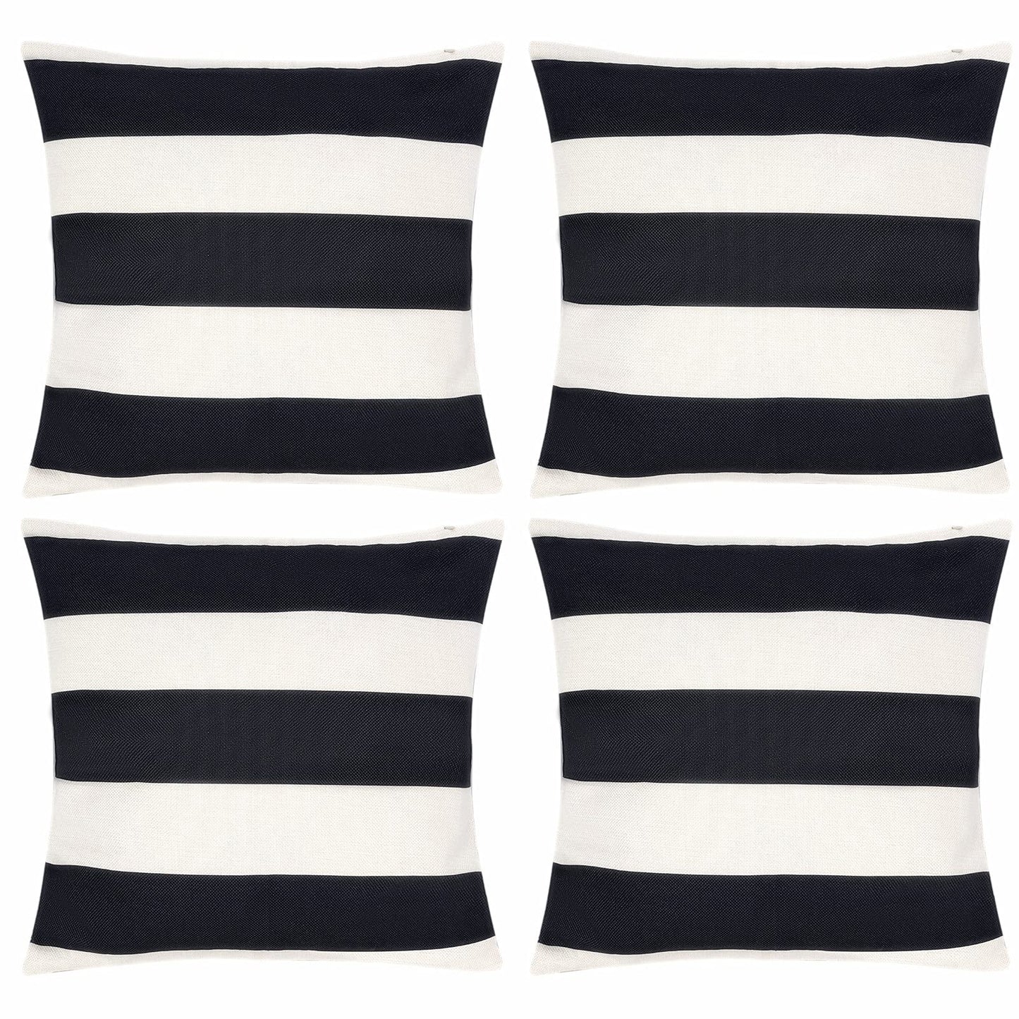 tiggell 4 Pack Waterproof Pillow Covers Outdoor Throw Pillowcases Decorative Garden Cushion Case for Home Garden Patio Couch Balcony Striped (18 * 18 inch, Black & White)