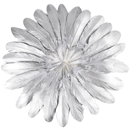 FeelfunFeather 120pcs Silver Goose Feathers 6-8 Inch 15-20cm Decorative Natural Goose Nagoire Feather Bulk for DIY Crafts Cosplay Wedding Party Christmas Halloween Home Decoration