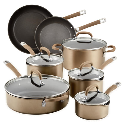 Circulon Premier Professional Hard Anodized Nonstick Cookware Induction Pots and Pans Set Nonstick, Home Essentials, 12-Piece, Bronze